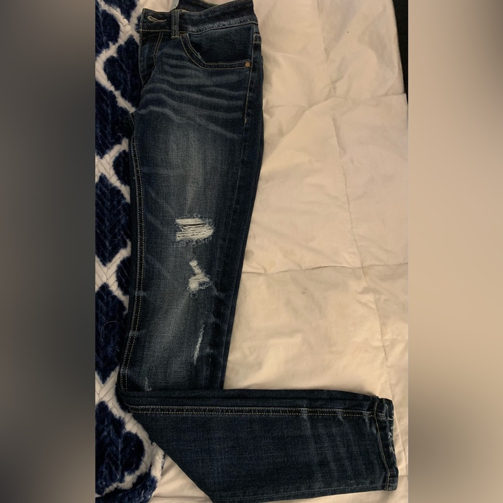 Dark blue jeans.
